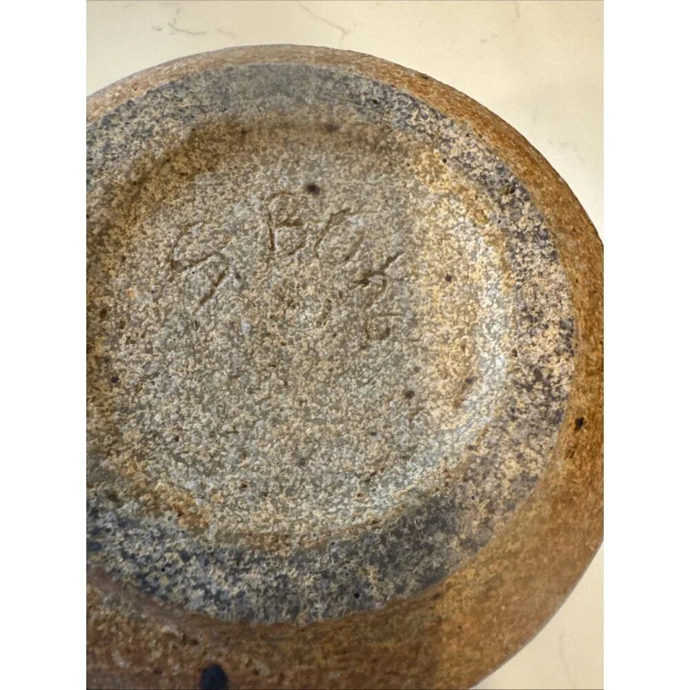 Studio Art Pottery Vase Planter Blue Ban Brown speckles Signed
